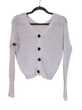 Sincerely Jules Women's White Open Knit Crocheted Loose Button Up Cardigan XS